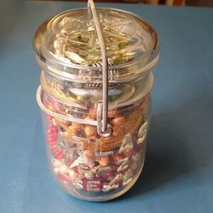 Vintage Atlas E-Z Seal Glass Jar with Jewelry Keychain Cottagecore Grandmacore